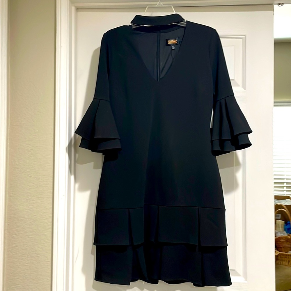 Alexia Admor Black Ruffle Mock Neck Sheath Dress. Sexy black dress.